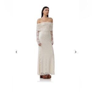 AFRM LONG-SLEEVE OFF-THE-SHOULDER MESH MAXI DRESS